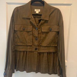 Anthropologie Maeve Peplum Field Jacket Olive Green Sz M